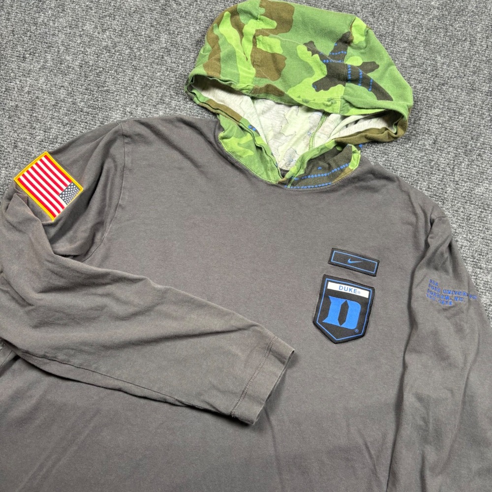 Nike Duke Blue Devils Hooded Shirt Mens L Gray Camo OHT DQ2127-060